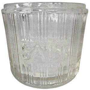 Vintage 40s Ribbed Glass Salt Cellar Dish Hoosier Cabinet Canister Triple Skip